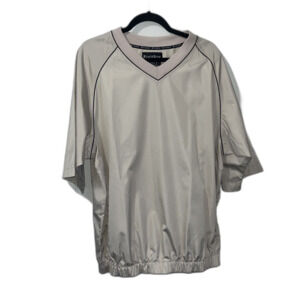 FootJoy Mens L Golf Windshirt V-Neck Pullover Khaki Tan Short Sleeve Windbreaker
